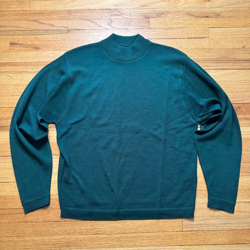 Petite Pendleton Mock Neck Sweater Womens Medium Green Wool Made in USA Vintage